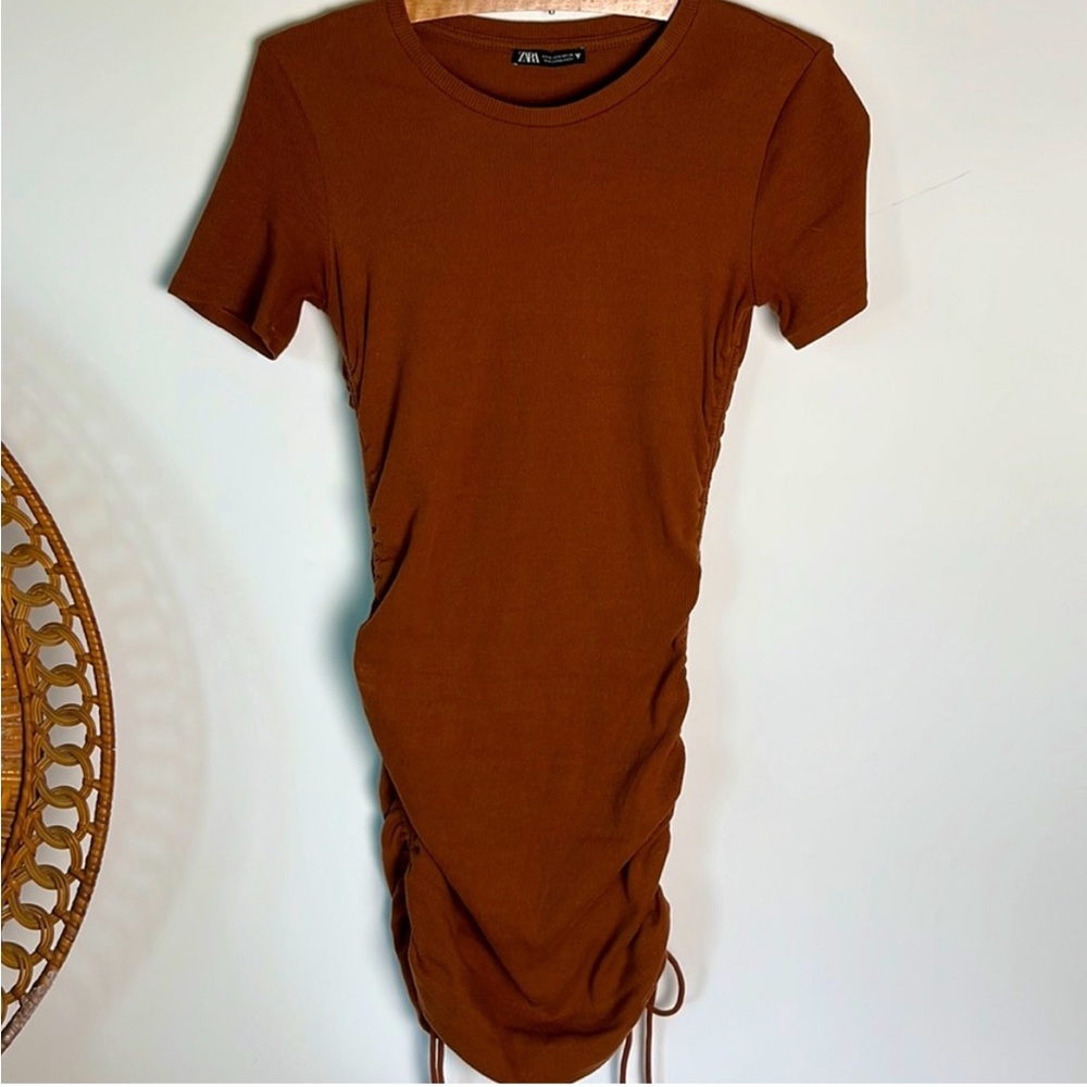 Zara ribbed ruched t shirt dress